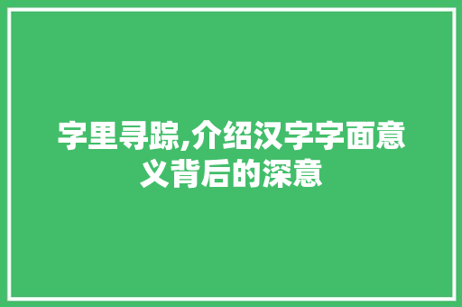 字里寻踪,介绍汉字字面意义背后的深意