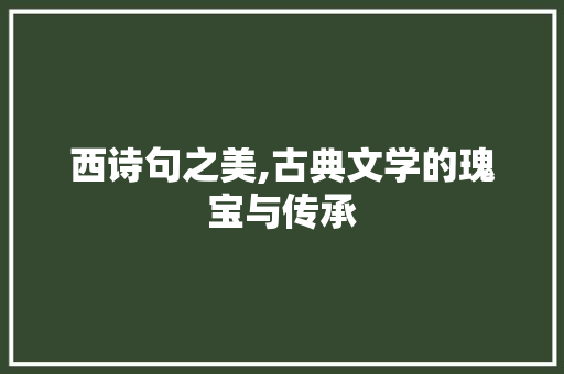 西诗句之美,古典文学的瑰宝与传承