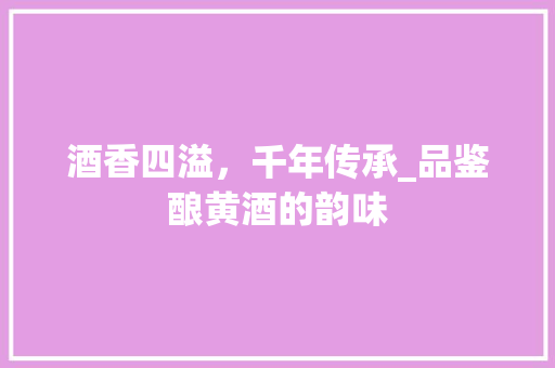 酒香四溢，千年传承_品鉴酿黄酒的韵味