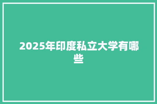 2025年印度私立大学有哪些