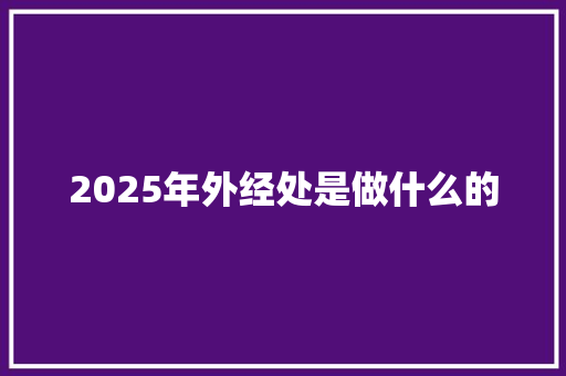 2025年外经处是做什么的