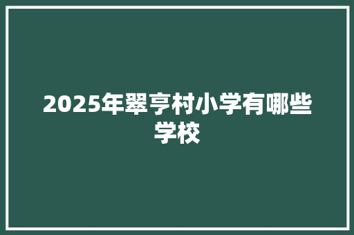 2025年翠亨村小学有哪些学校