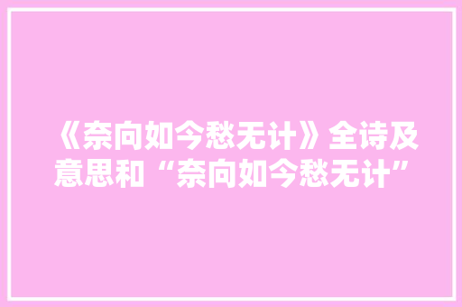 《奈向如今愁无计》全诗及意思和“奈向如今愁无计”的拼音注释