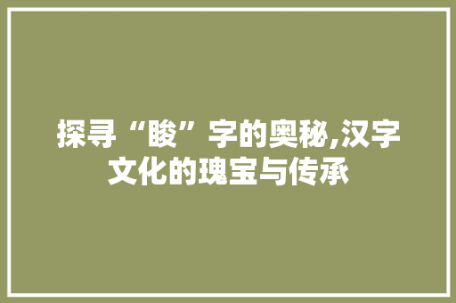 探寻“睃”字的奥秘,汉字文化的瑰宝与传承