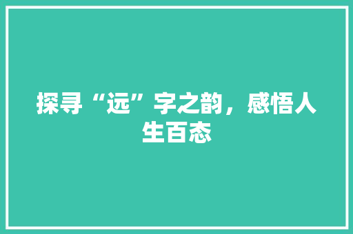 探寻“远”字之韵，感悟人生百态