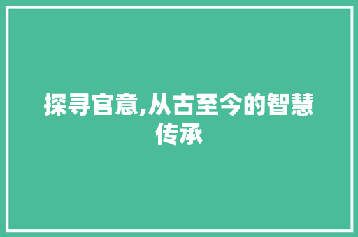 探寻官意,从古至今的智慧传承