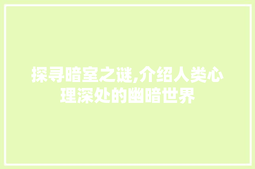 探寻暗室之谜,介绍人类心理深处的幽暗世界 职场写作