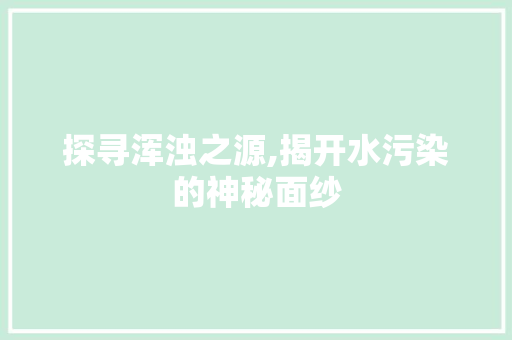 探寻浑浊之源,揭开水污染的神秘面纱