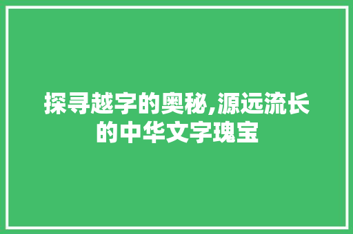探寻越字的奥秘,源远流长的中华文字瑰宝