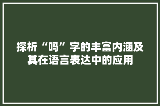 探析“吗”字的丰富内涵及其在语言表达中的应用