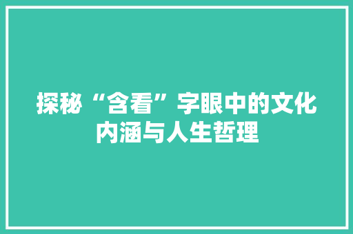 探秘“含看”字眼中的文化内涵与人生哲理 会议纪要