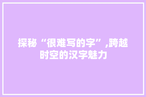 探秘“很难写的字”,跨越时空的汉字魅力