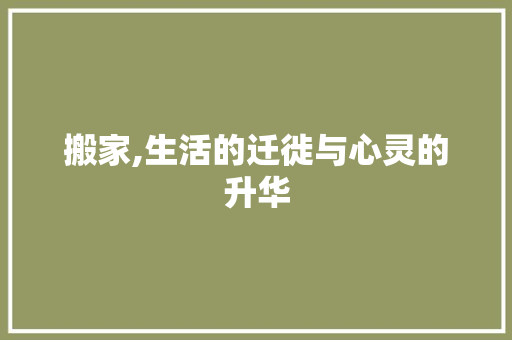 搬家,生活的迁徙与心灵的升华