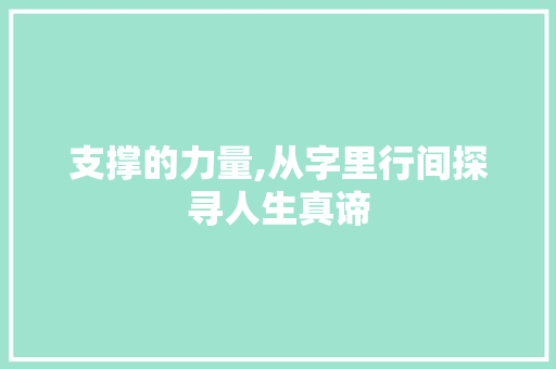支撑的力量,从字里行间探寻人生真谛