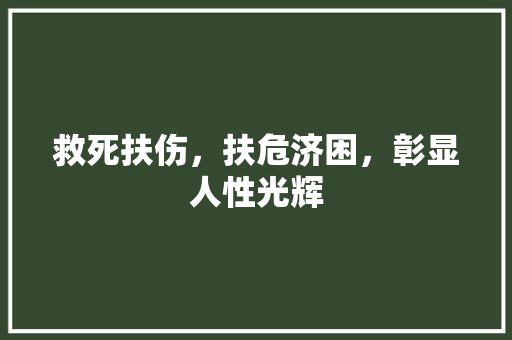 救死扶伤，扶危济困，彰显人性光辉