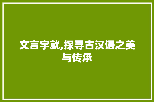 文言字就,探寻古汉语之美与传承