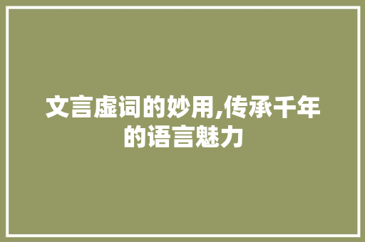 文言虚词的妙用,传承千年的语言魅力 职场写作