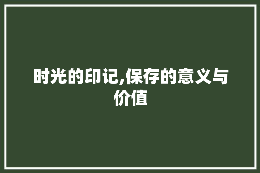 时光的印记,保存的意义与价值