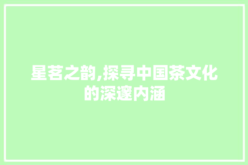 星茗之韵,探寻中国茶文化的深邃内涵