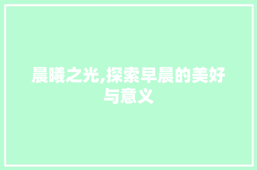晨曦之光,探索早晨的美好与意义