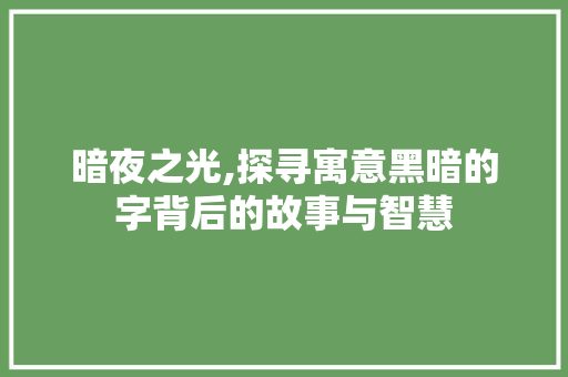 暗夜之光,探寻寓意黑暗的字背后的故事与智慧