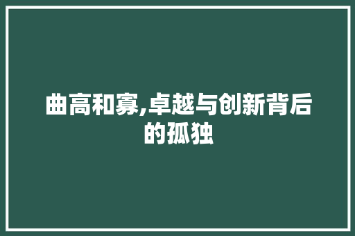 曲高和寡,卓越与创新背后的孤独 职场写作