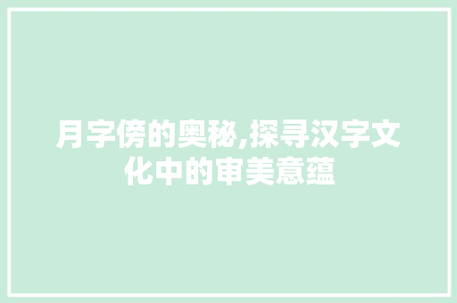 月字傍的奥秘,探寻汉字文化中的审美意蕴