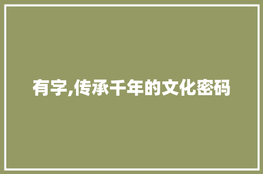 有字,传承千年的文化密码