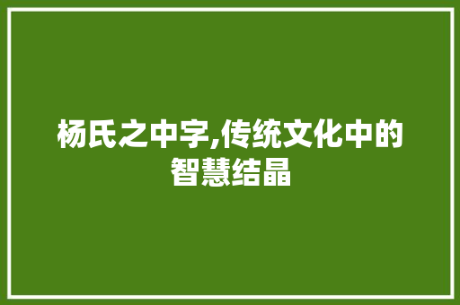 杨氏之中字,传统文化中的智慧结晶 职场写作