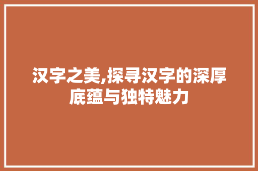 汉字之美,探寻汉字的深厚底蕴与独特魅力