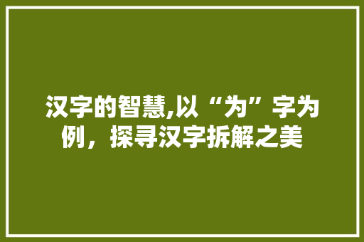 汉字的智慧,以“为”字为例，探寻汉字拆解之美