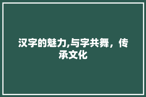 汉字的魅力,与字共舞，传承文化