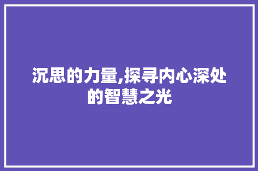 沉思的力量,探寻内心深处的智慧之光