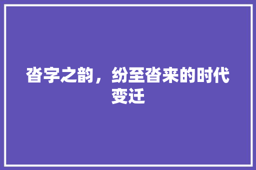 沓字之韵，纷至沓来的时代变迁