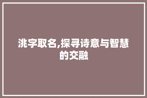 洮字取名,探寻诗意与智慧的交融 工作总结