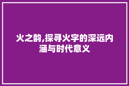 火之韵,探寻火字的深远内涵与时代意义 工作总结