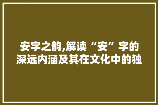 安字之韵,解读“安”字的深远内涵及其在文化中的独特地位