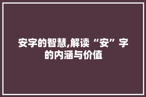 安字的智慧,解读“安”字的内涵与价值