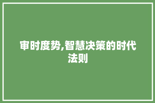 审时度势,智慧决策的时代法则