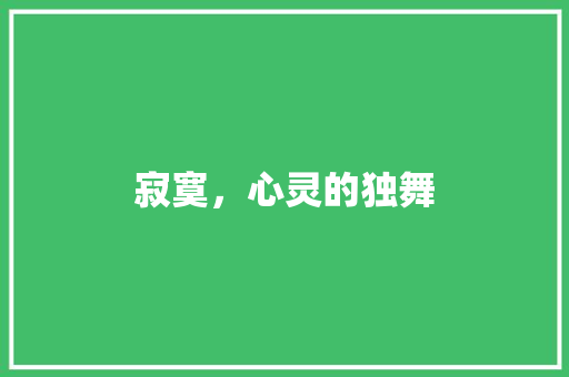 寂寞，心灵的独舞