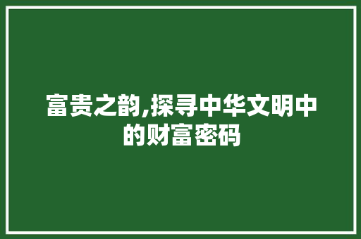 富贵之韵,探寻中华文明中的财富密码
