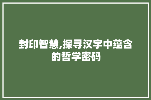 封印智慧,探寻汉字中蕴含的哲学密码