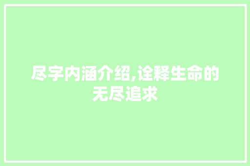 尽字内涵介绍,诠释生命的无尽追求