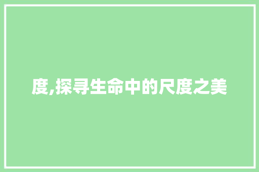度,探寻生命中的尺度之美