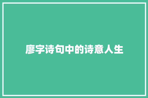廖字诗句中的诗意人生