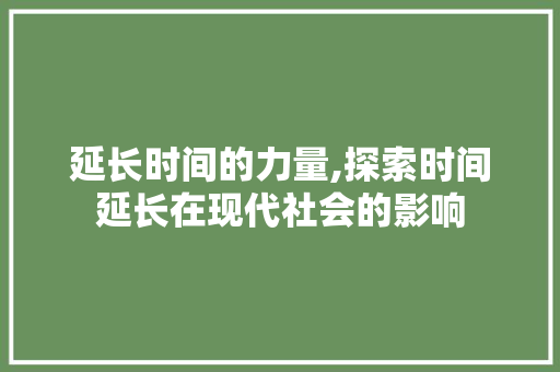 延长时间的力量,探索时间延长在现代社会的影响
