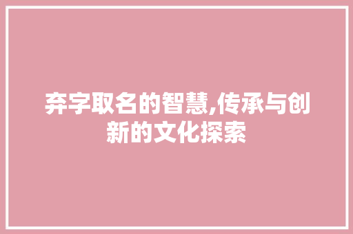 弃字取名的智慧,传承与创新的文化探索