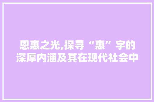 恩惠之光,探寻“惠”字的深厚内涵及其在现代社会中的应用