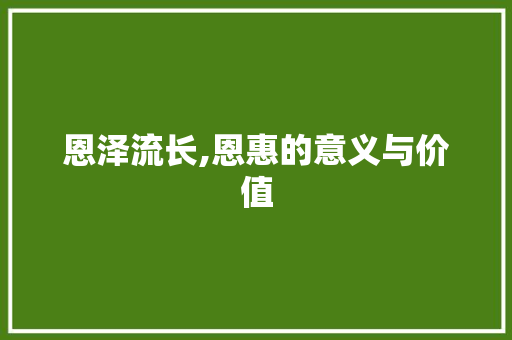 恩泽流长,恩惠的意义与价值