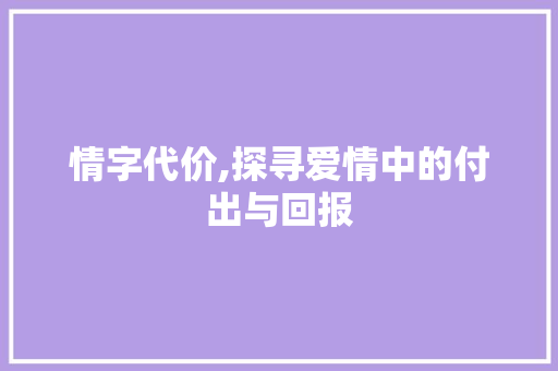情字代价,探寻爱情中的付出与回报